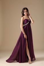 Dark Purple Cross Back Prom Dress With One Shoulder Split Skirt