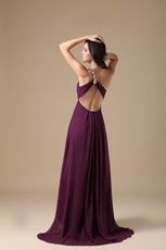 Dark Purple Cross Back Prom Dress With One Shoulder Split Skirt