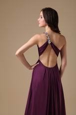 Dark Purple Cross Back Prom Dress With One Shoulder Split Skirt