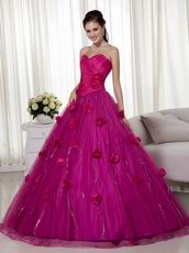 Fuchsia Trimed Quinceanera Gowns With Hand Made Flowers Online