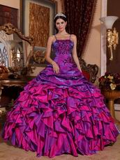 Straps Purple and Fuchsia Quinceanera Gown With Embroidery