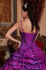 Straps Purple and Fuchsia Quinceanera Gown With Embroidery