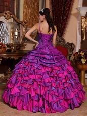 Straps Purple and Fuchsia Quinceanera Gown With Embroidery