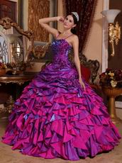 Straps Purple and Fuchsia Quinceanera Gown With Embroidery