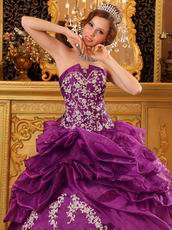 Designer Dark Magenta Appliqued Dress To Quinceanera Party