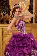 Designer Dark Magenta Appliqued Dress To Quinceanera Party