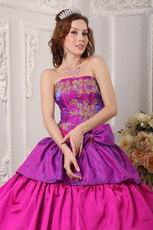 Purple And Fuchsia Layers Quinceanera Dress With Applique