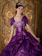 Strapless Purple Embroidered Quinceanera Gown With Shawl