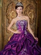 Strapless Purple Embroidered Quinceanera Gown With Shawl