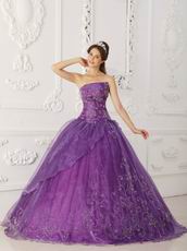 Strapless Purple Quinceanera Dress With Beaded Embroidery