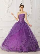 Strapless Purple Quinceanera Dress With Beaded Embroidery