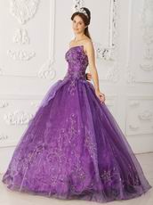Strapless Purple Quinceanera Dress With Beaded Embroidery