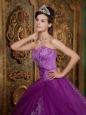 Embroidered Stars Purple Quinceanear Adult Ceremony Dress