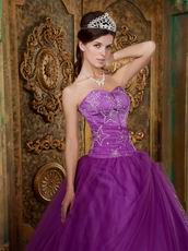 Embroidered Stars Purple Quinceanear Adult Ceremony Dress