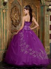 Embroidered Stars Purple Quinceanear Adult Ceremony Dress