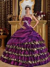 Cheap Purple Quinceanera Gown With Leopard Print Cascade Skirt