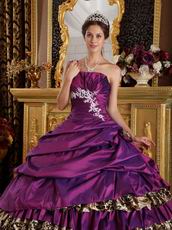 Cheap Purple Quinceanera Gown With Leopard Print Cascade Skirt