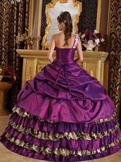 Cheap Purple Quinceanera Gown With Leopard Print Cascade Skirt