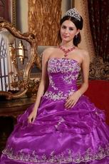 Strapless Purple Organza Puffy Dress To Quinceanera Wear