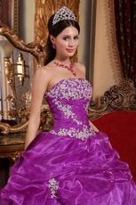 Strapless Purple Organza Puffy Dress To Quinceanera Wear