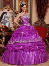Strapless Purple Organza Puffy Dress To Quinceanera Wear