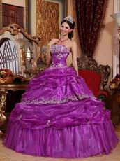 Strapless Purple Organza Puffy Dress To Quinceanera Wear
