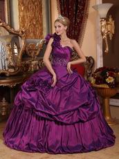 Handmade Flowers Purple One Shoulder Quinceanera Dress