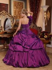 Handmade Flowers Purple One Shoulder Quinceanera Dress