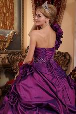 Handmade Flowers Purple One Shoulder Quinceanera Dress