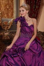 Handmade Flowers Purple One Shoulder Quinceanera Dress