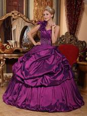 Handmade Flowers Purple One Shoulder Quinceanera Dress