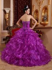 Strapless Magenta Organza Ruffled Skirt Quinceanera Dress