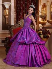 Applique Emberllish Dark Magenta Halter Quinceanera Gown