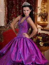 Applique Emberllish Dark Magenta Halter Quinceanera Gown