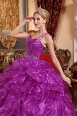 Purple Single One Shoulder Neck Puffy Military Ball Gown