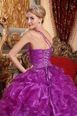 Purple Single One Shoulder Neck Puffy Military Ball Gown