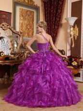 Purple Single One Shoulder Neck Puffy Military Ball Gown