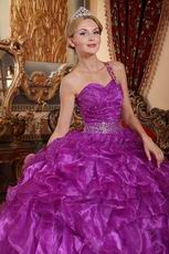 Purple Single One Shoulder Neck Puffy Military Ball Gown