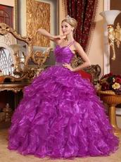 Purple Single One Shoulder Neck Puffy Military Ball Gown