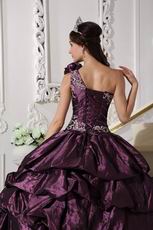 Dark Purple One Shoulder Puffy Quinceanera Dress Designer