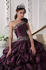 Dark Purple One Shoulder Puffy Quinceanera Dress Designer