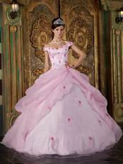 Cute Off Soulder Pink Organza Dress to Quinceanera Party Wear