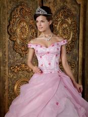 Cute Off Soulder Pink Organza Dress to Quinceanera Party Wear