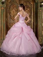 Cute Off Soulder Pink Organza Dress to Quinceanera Party Wear