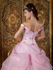 Cute Off Soulder Pink Organza Dress to Quinceanera Party Wear