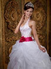 Sequin Floor Length Puffy White Dress Girls Wear To Quinceanera