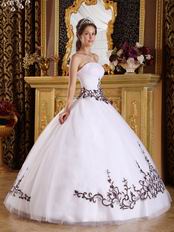 White Quinceanera Dress With Brown Embroidered Skirt