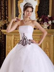 White Quinceanera Dress With Brown Embroidered Skirt