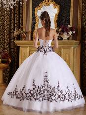 White Quinceanera Dress With Brown Embroidered Skirt