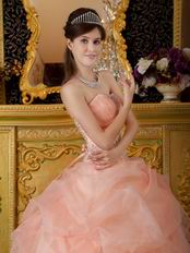 Orange Pink Dress to Quinceanera Party With Embroidery Bodice